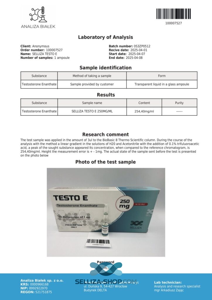 Testo E Selliza Pharma Testosterone Enanthate